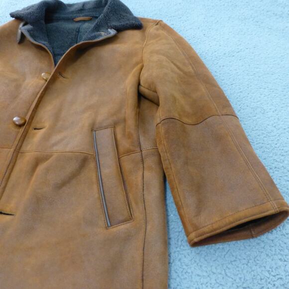 Moriano Spanish Merino Shearling Coat Mens 38 Brown Button Front - Picture 4 of 15